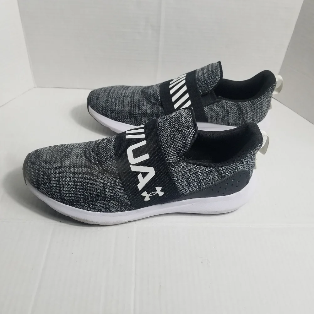 UNDER ARMOUR MEN'S BLACK, GRAY, AND WHITE SLIP-ON SHOES SIZE 12